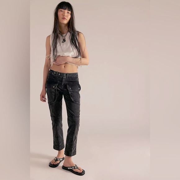 FREE PEOPLE We The Free Hot In It Moto Pants NWT Washed Black - Picture 4 of 16